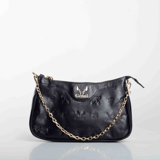 LEATHER SHOULDER BAG WITH CHAIN IN BLACK (LOGO)