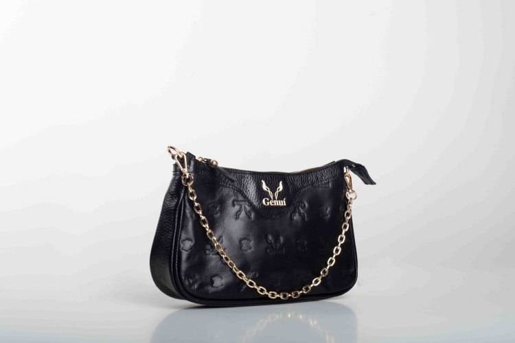 LEATHER SHOULDER BAG WITH CHAIN IN BLACK (LOGO)