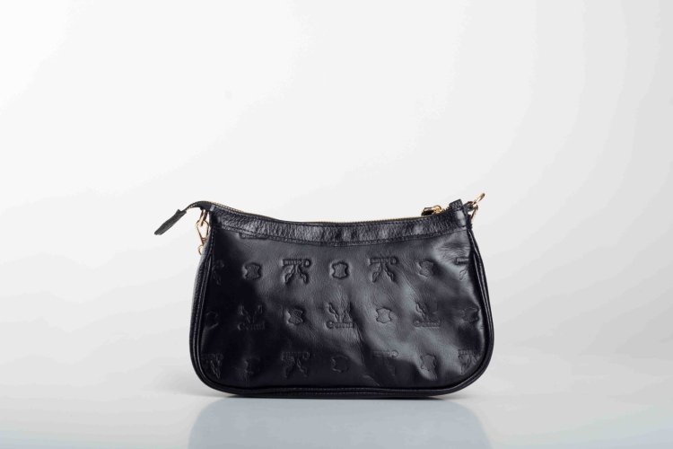 LEATHER SHOULDER BAG WITH CHAIN IN BLACK (LOGO)