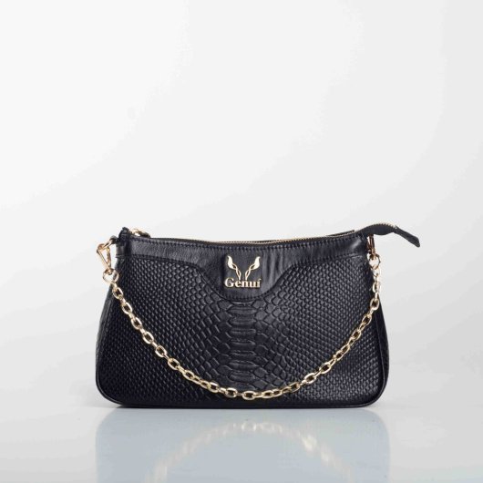 LEATHER SHOULDER BAG WITH CHAIN IN BLACK