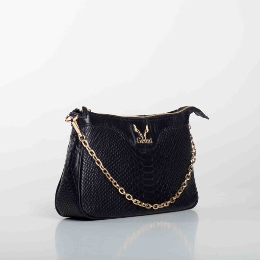 LEATHER SHOULDER BAG WITH CHAIN IN BLACK