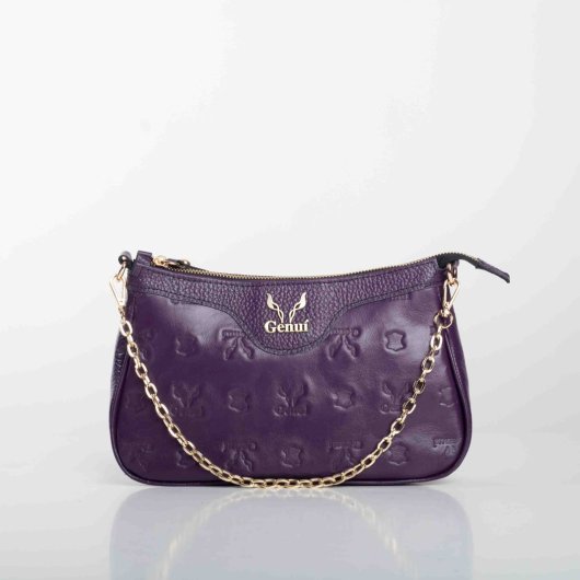 LEATHER SHOULDER BAG WITH CHAIN IN PURPLE