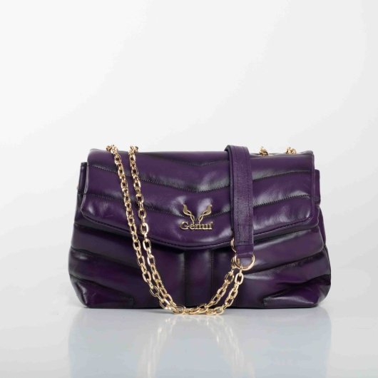 PURPLE QUILTED SHOULDER BAG WITH CHAIN