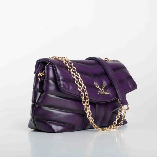 PURPLE QUILTED SHOULDER BAG WITH CHAIN