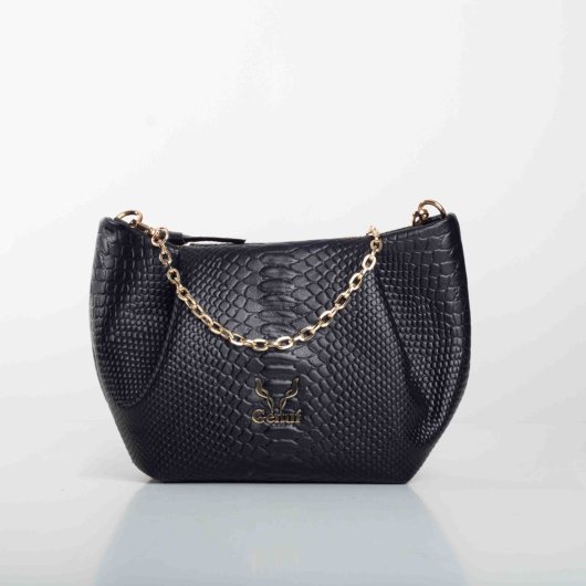 PLEATED LEATHER SHOULDER BAG IN BLACK