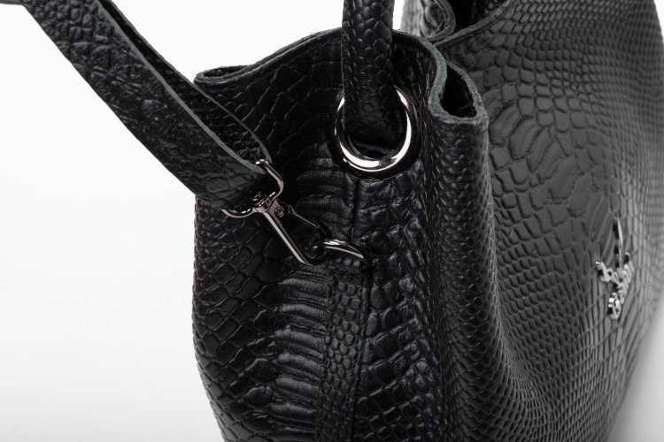 ROUND-HANDLE LEATHER BAG IN BLACK