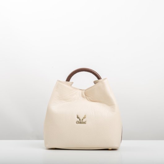 ROUND-HANDLE LEATHER BAG IN CREAM