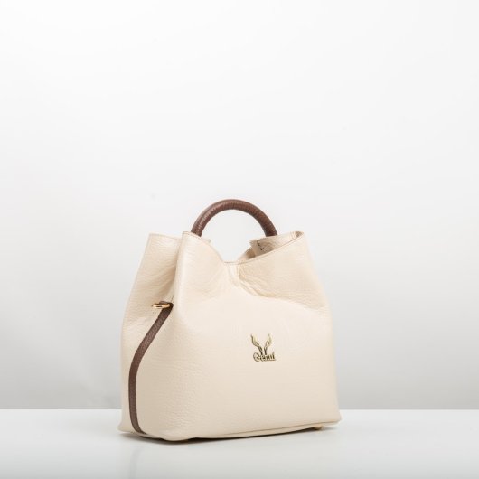 ROUND-HANDLE LEATHER BAG IN CREAM