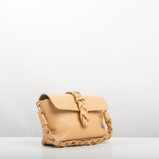 BRAIDED LEATHER BAG WITH FLAP IN POWDER