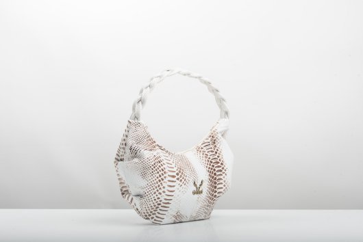 BRAIDED LEATHER SHOULDER BAG IN WHITE-”SMALL”