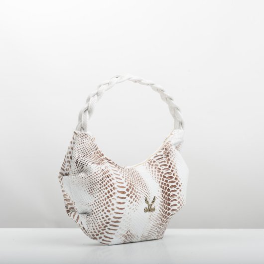 BRAIDED LEATHER SHOULDER BAG IN WHITE-”SMALL”