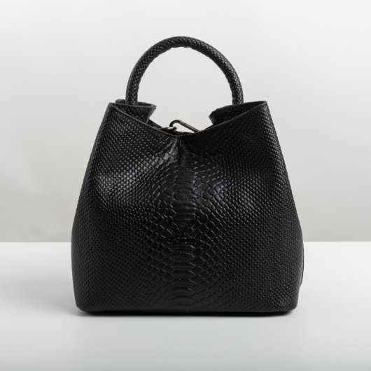 ROUND-HANDLE LEATHER BAG IN BLACK