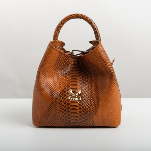 ROUND-HANDLE LEATHER BAG IN TAN