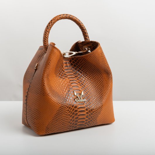 ROUND-HANDLE LEATHER BAG IN TAN