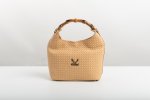 BAMBOO HANDLE LEATHER BAG IN POWDER