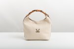 BAMBOO HANDLE LEATHER BAG IN CREAM