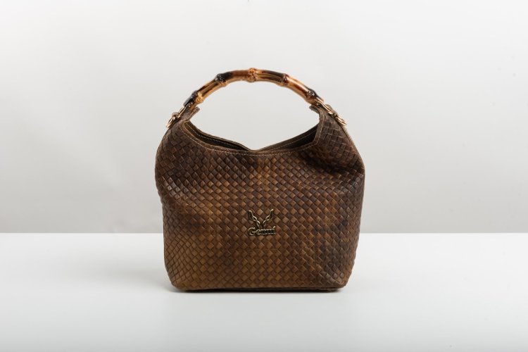 BAMBOO HANDLE LEATHER BAG IN OLIVE GREEN