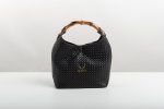 BAMBOO HANDLE LEATHER BAG IN BLACK