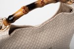 BAMBOO HANDLE LEATHER BAG IN CREAM