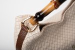 BAMBOO HANDLE LEATHER BAG IN CREAM