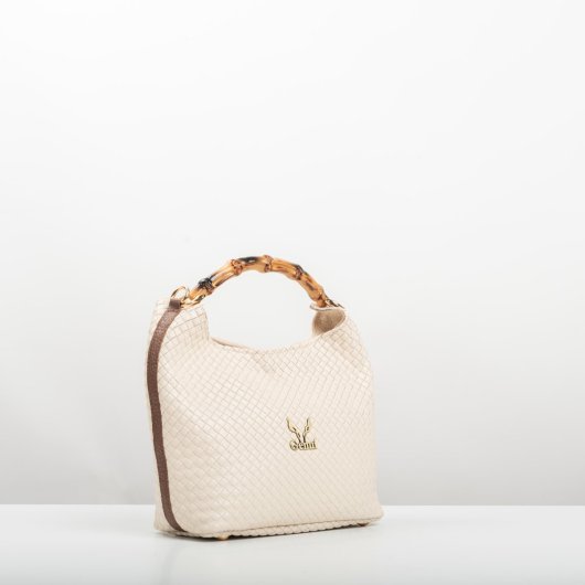 BAMBOO HANDLE LEATHER BAG IN CREAM
