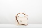 BAMBOO HANDLE LEATHER BAG IN CREAM