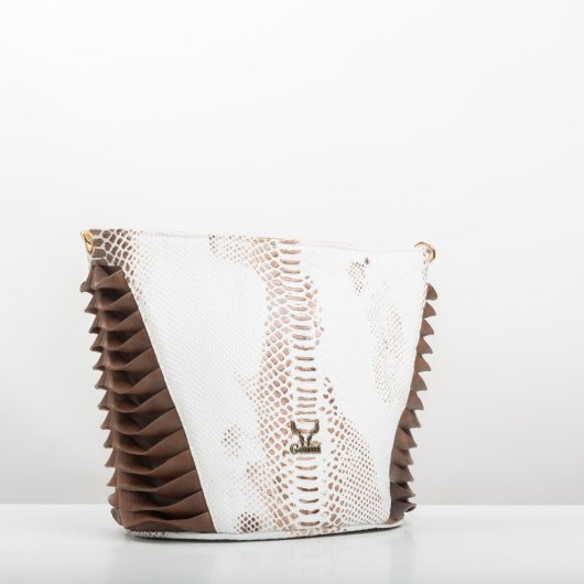 LEATHER SHOULDER BAG IN WHITE-BROWN