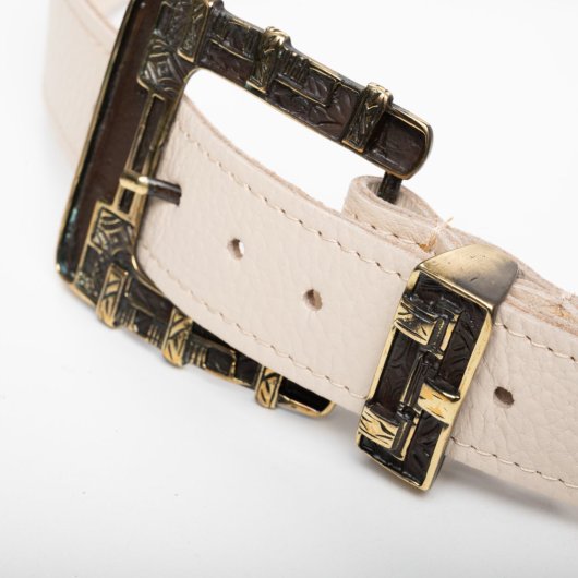 VINTAGE STYLE LEATHER BELT IN BEIGE (BRONZE HARDWARE)