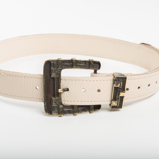 VINTAGE STYLE LEATHER BELT IN BEIGE (BRONZE HARDWARE)