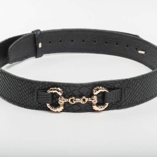 BLACK LEATHER BELT WITH GOLDEN HARDWARE