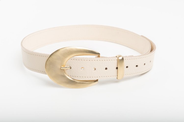 VINTAGE STYLE LEATHER BELT IN CREAM