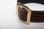 BROWN LEATHER BELT WITH SQUARE VINTAGE BUCKLE