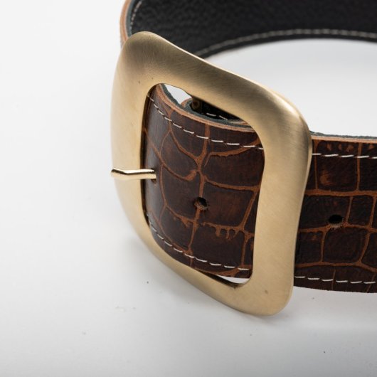 BROWN LEATHER BELT WITH SQUARE VINTAGE BUCKLE