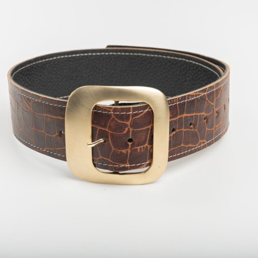 BROWN LEATHER BELT WITH SQUARE VINTAGE BUCKLE