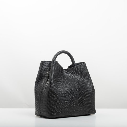 ROUND-HANDLE LEATHER BAG IN BLACK