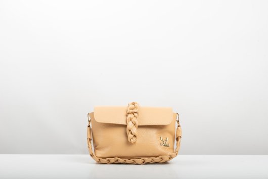 BRAIDED LEATHER BAG WITH FLAP IN POWDER