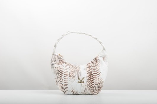 BRAIDED LEATHER SHOULDER BAG IN WHITE-”SMALL”