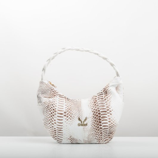 BRAIDED LEATHER SHOULDER BAG IN WHITE-”SMALL”