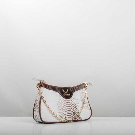 LEATHER SHOULDER BAG WITH CHAIN IN WHITE