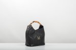 BAMBOO HANDLE LEATHER BAG IN BLACK