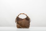 BAMBOO HANDLE LEATHER BAG IN OLIVE GREEN