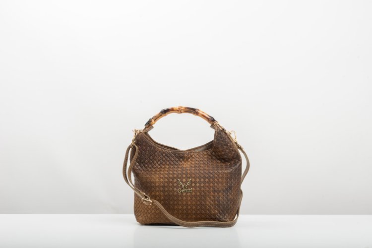BAMBOO HANDLE LEATHER BAG IN OLIVE GREEN