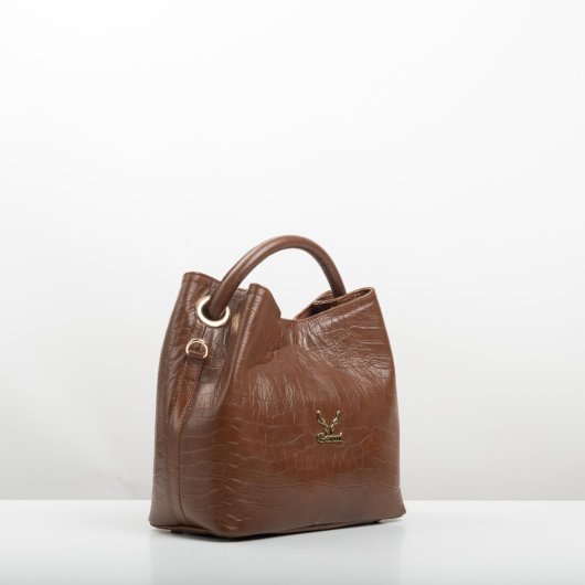 ROUND-HANDLE LEATHER BAG IN BROWN