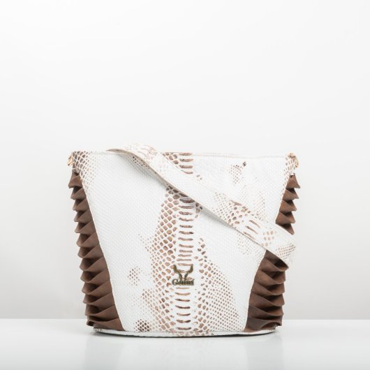 LEATHER SHOULDER BAG IN WHITE-BROWN